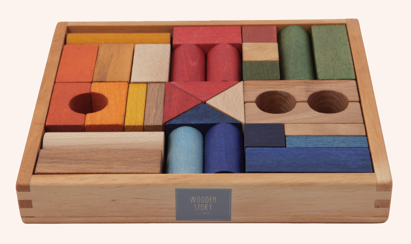Wooden Blocks In Tray - 30 pcs Rainbow