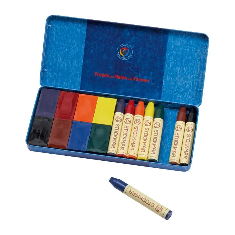 Stockmar Wax Crayons Combo Tin Case - 8 blocks & 8 sticks