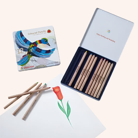 Stockmar Triangular Coloured Pencil Set - 12 assorted colors + graphite pencil