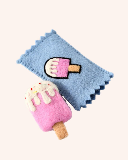 Felt Strawberry Ice Cream Popsicle Toy with Wrapper