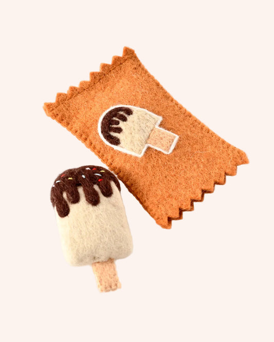 Felt Vanilla Ice Cream Popsicle Toy with Wrapper