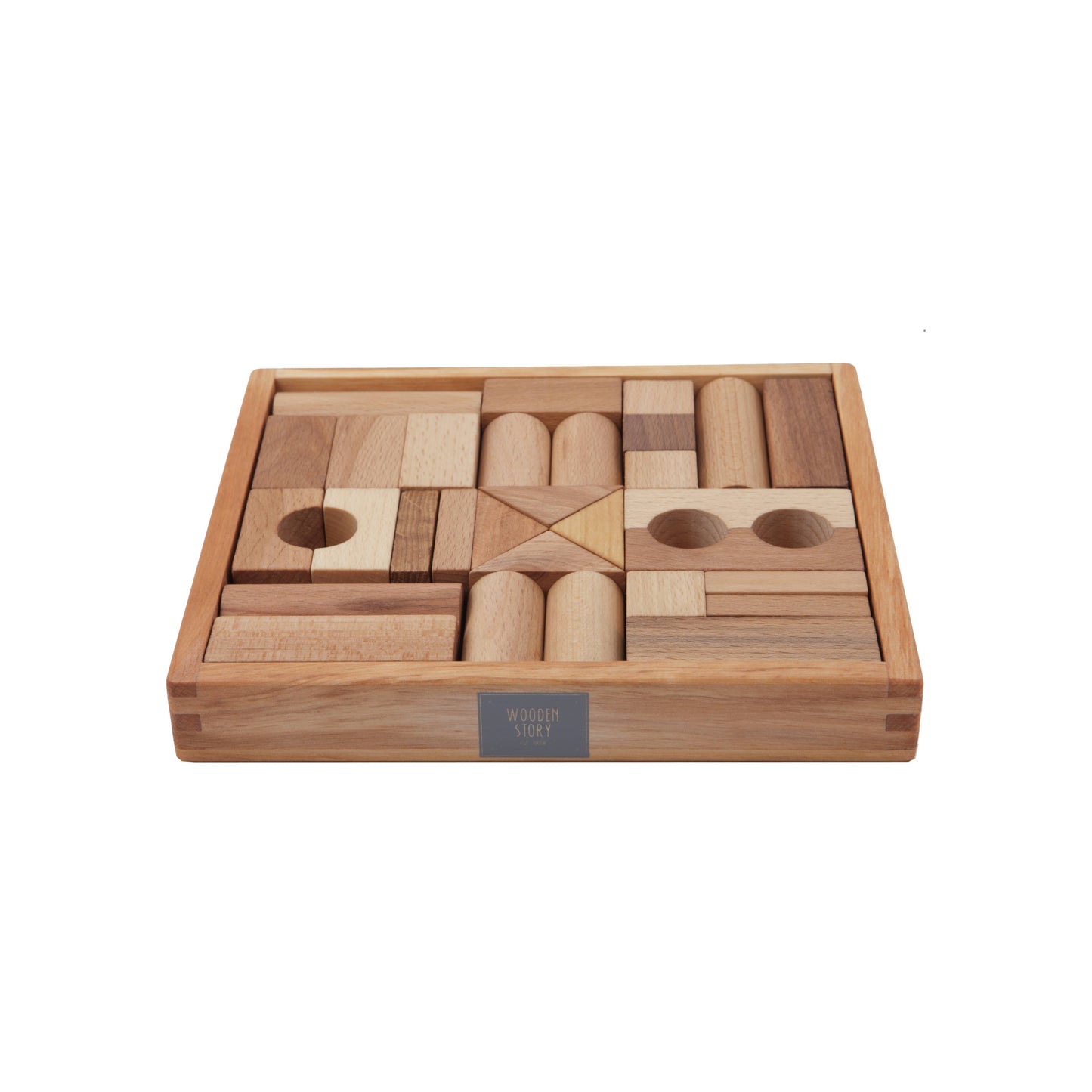 Wooden Blocks In Tray - 30 pcs Natural