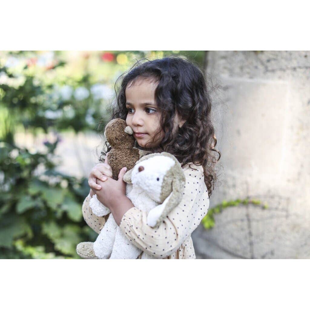 Organic Cotton Floppy Dog Small - White & Beige